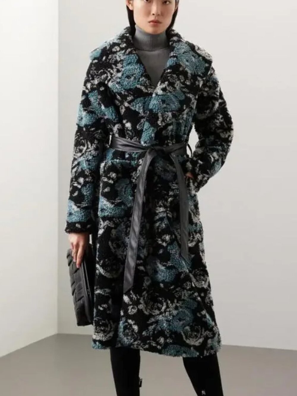 HUTCH Elea Coat Statement Teddy Sherpa Trench Anthropologie Blue Black Warm S